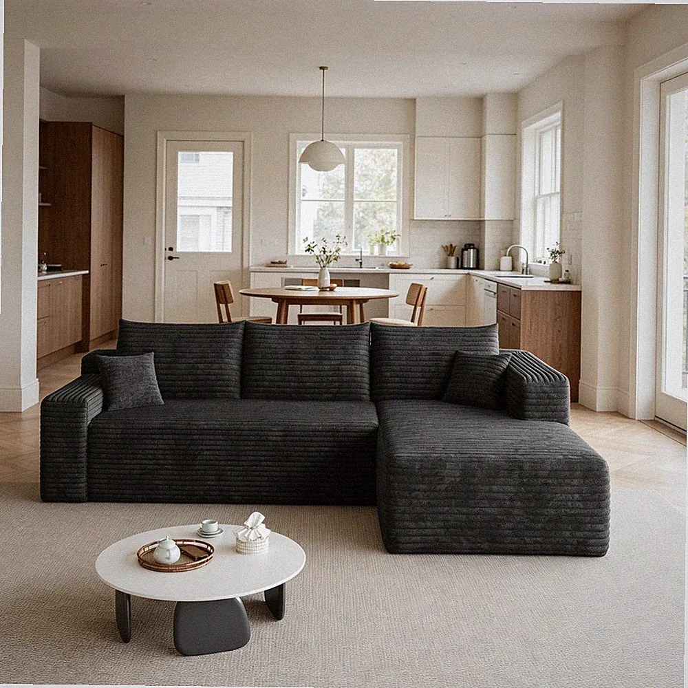 95" Boneless Couch Right Chaise L Shape Sectional Cloud Sofa Set for Living Room