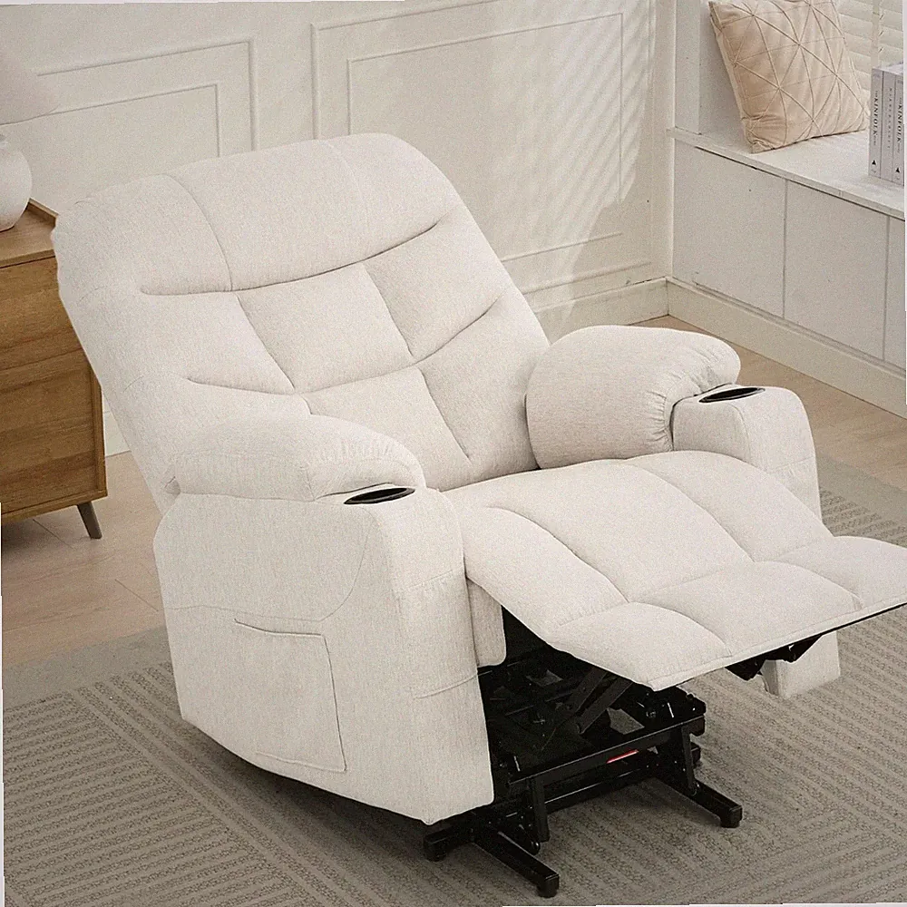 Beige Power Lift Recliner Remote Heat Massage Arm Chair Armchair Linen Recliners