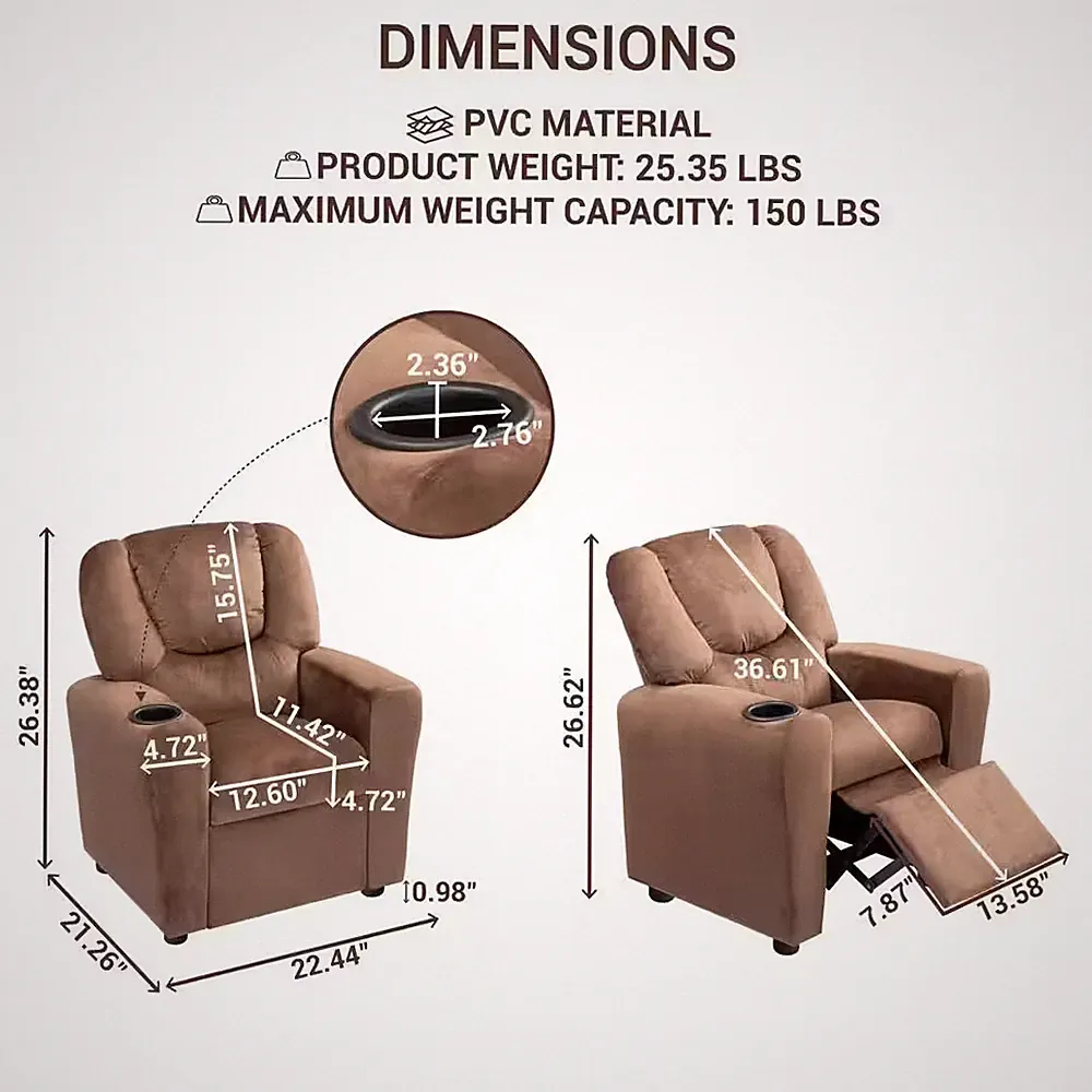 Brown Recline, Relax, Rule Kids' Comfort Champions, Push Back Kids Recliner C...