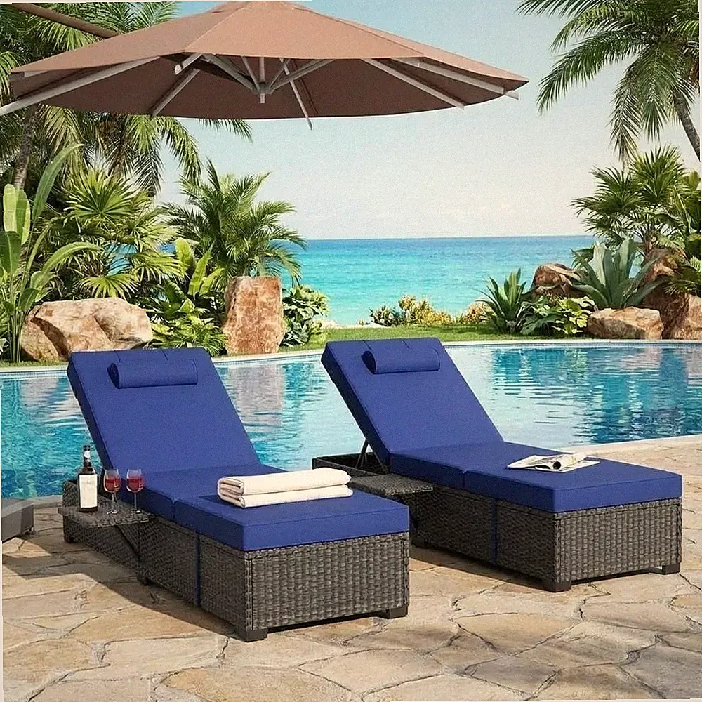 Chaise Lounge Chairs Set of 2 Patio Lounge Chairs with Adjustable Backrest