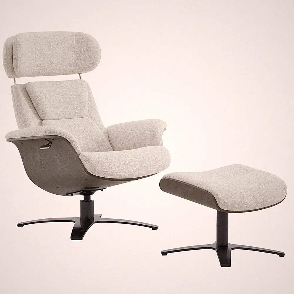 CHITA Genuine Leather Reclining SwivelChair with Adjustable Headrest and Ottoman