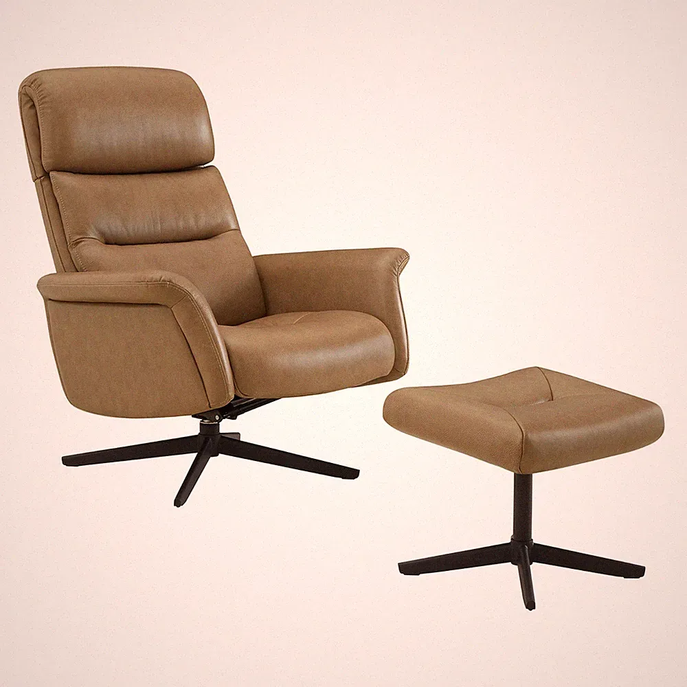 CHITA Genuine Leather Self-Weight Reclining Swivel Chair w/Adjustable Headrest