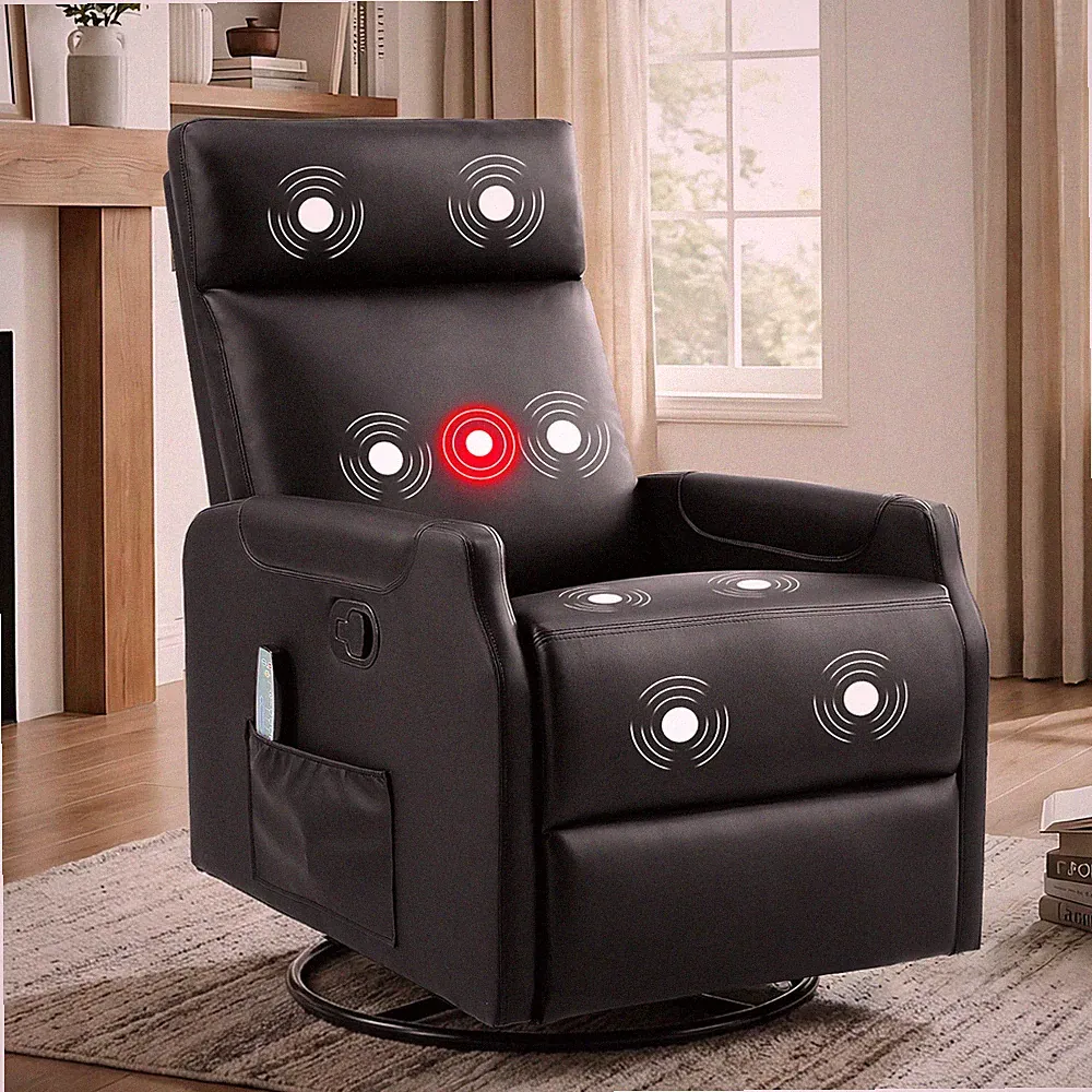 EBELLO Manual Swivel Recliner Chair with Massage & Heat, PU Leather Rocker Chair
