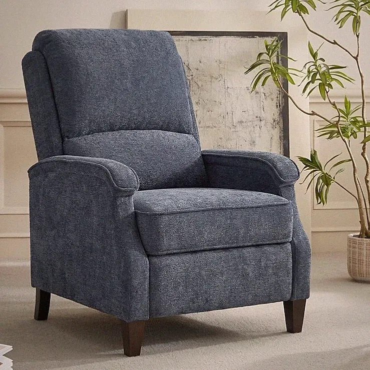 Gray Blue Fabric Manual Pushback Arm Chair Recliner Accent Armchair Recliners