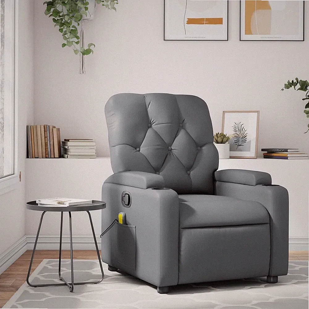 Massage Recliner Chair Grey Faux leather, metal, plywood Standard