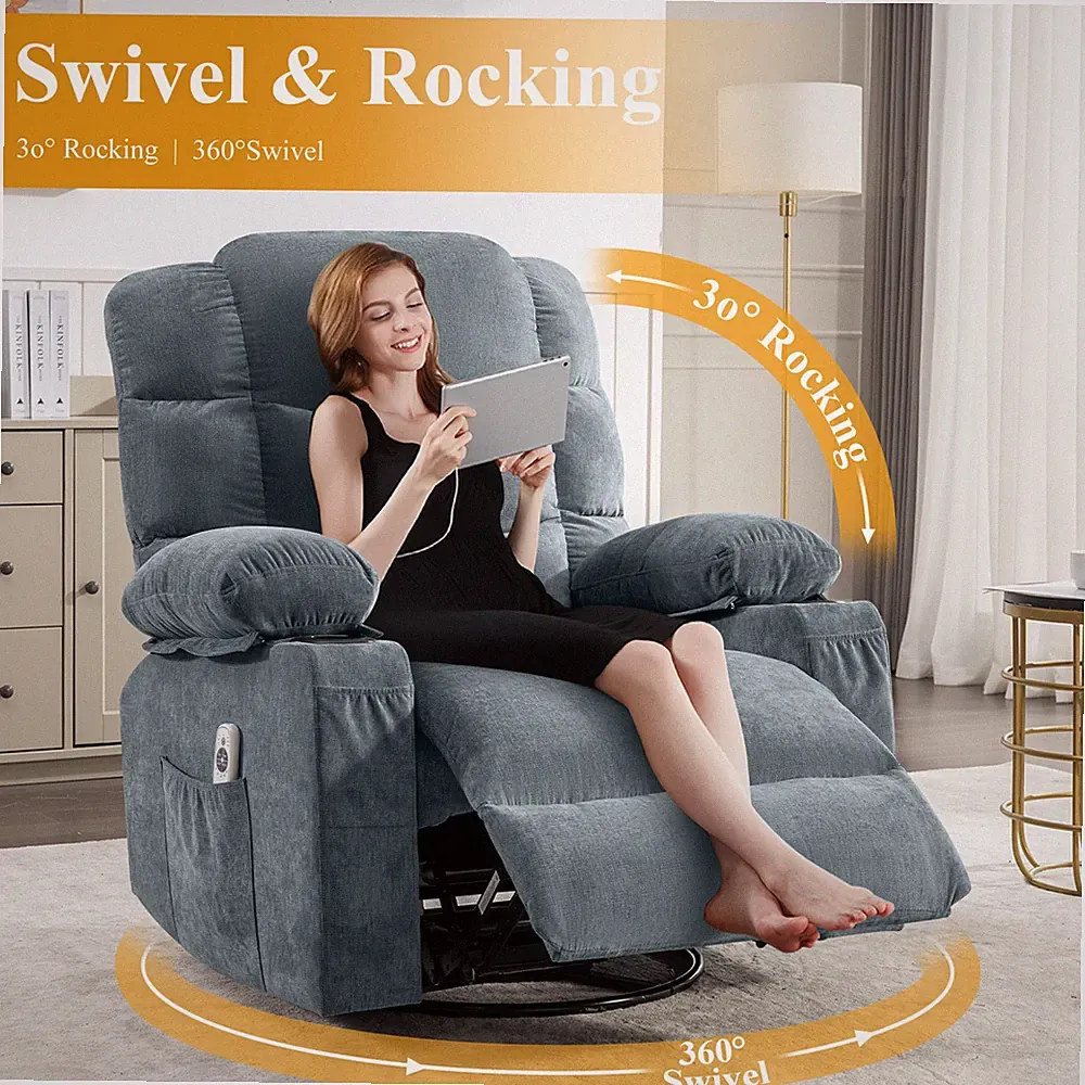 Oversized Massage Swivel Recliner Chair with Lumbar Heating for Living Room