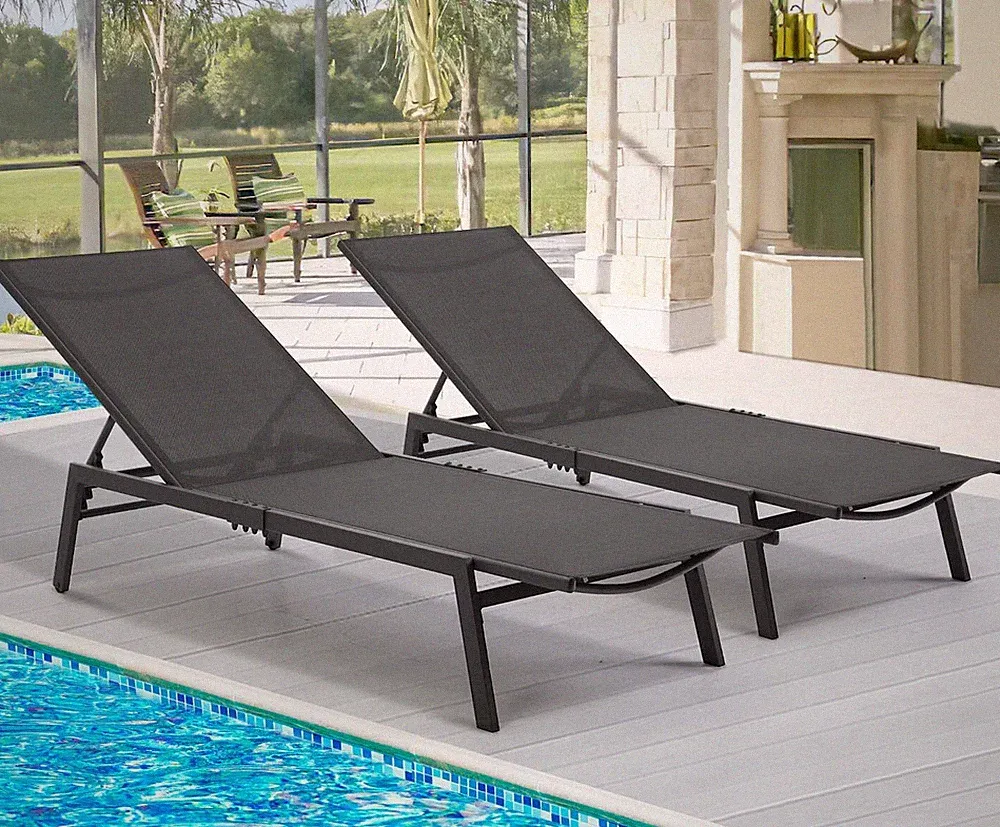 Patio Aluminum Reclining Chaise Lounge Chair Adjustable Outdoor Loungers Pool